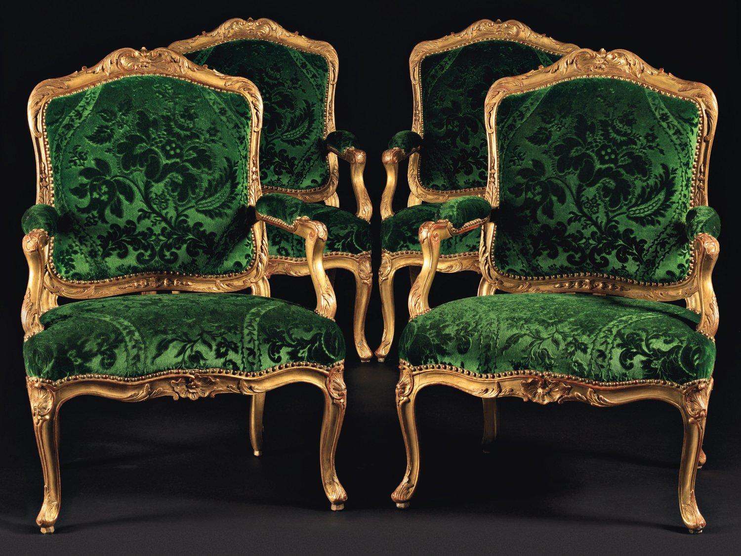 Fauteuils Rococo velours vert