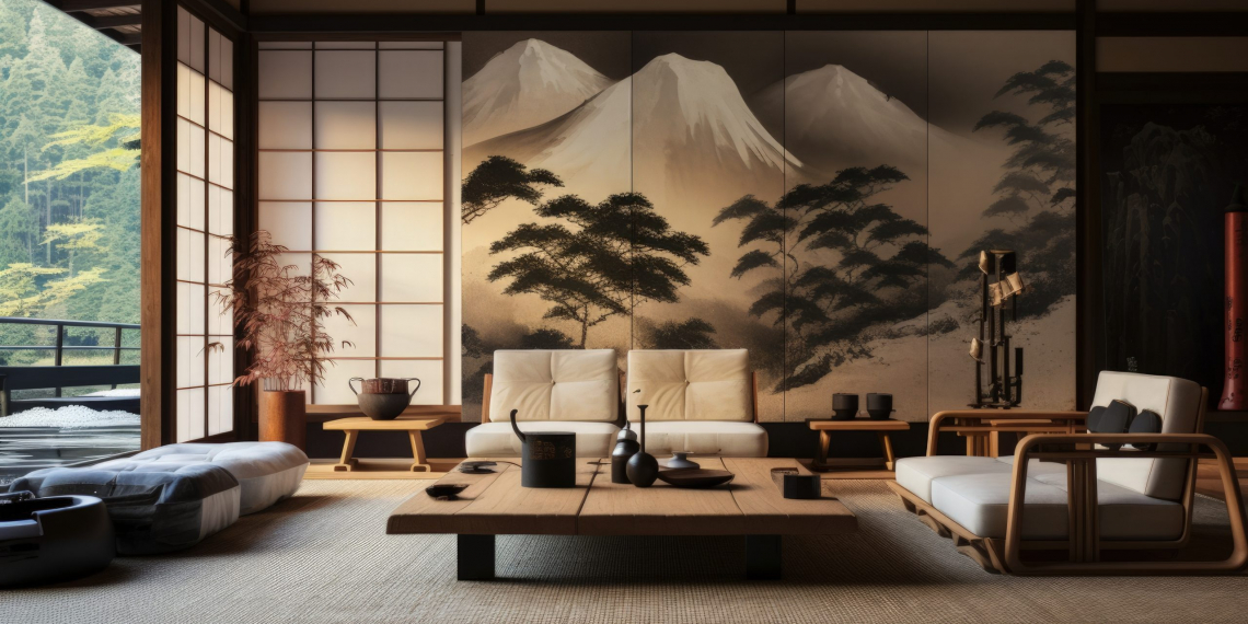 Salon avec mobilier japonais