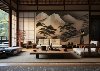 Salon avec mobilier japonais