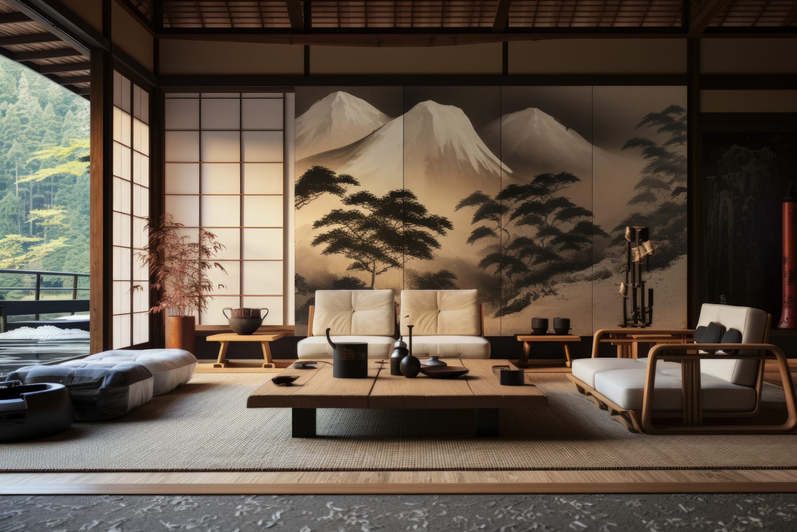 Salon avec mobilier japonais