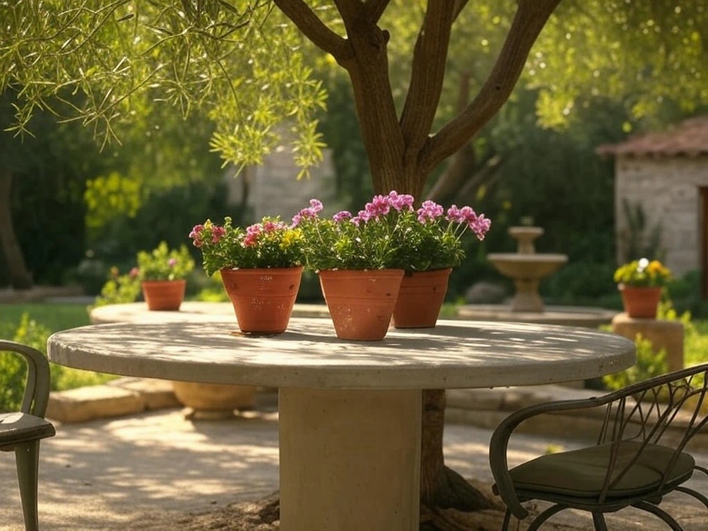 Table de jardin ronde en béton 