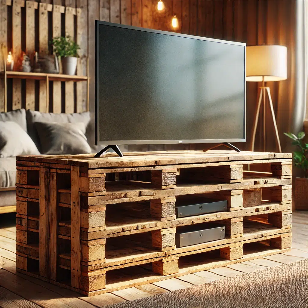 TV sur un support en palette