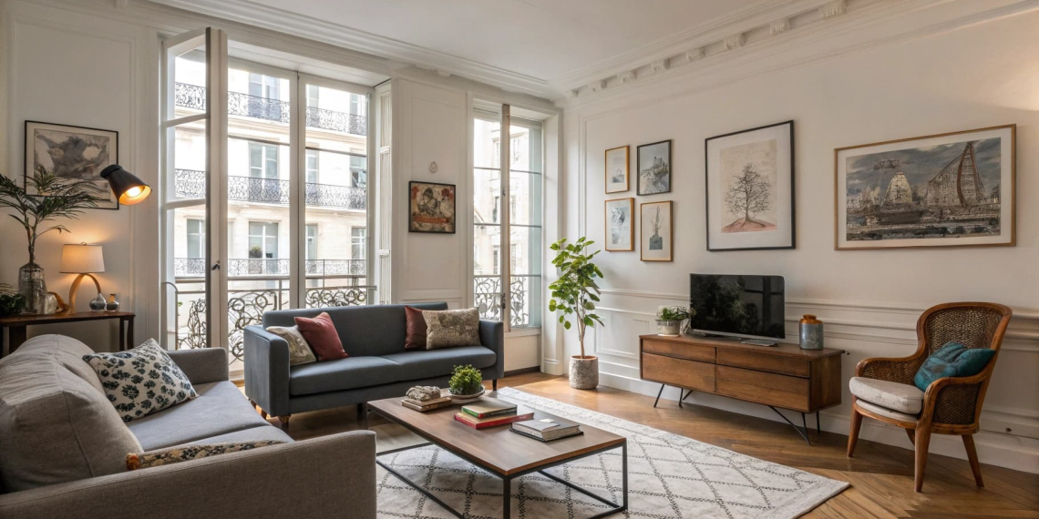 Salon moderne avec meubles vintage