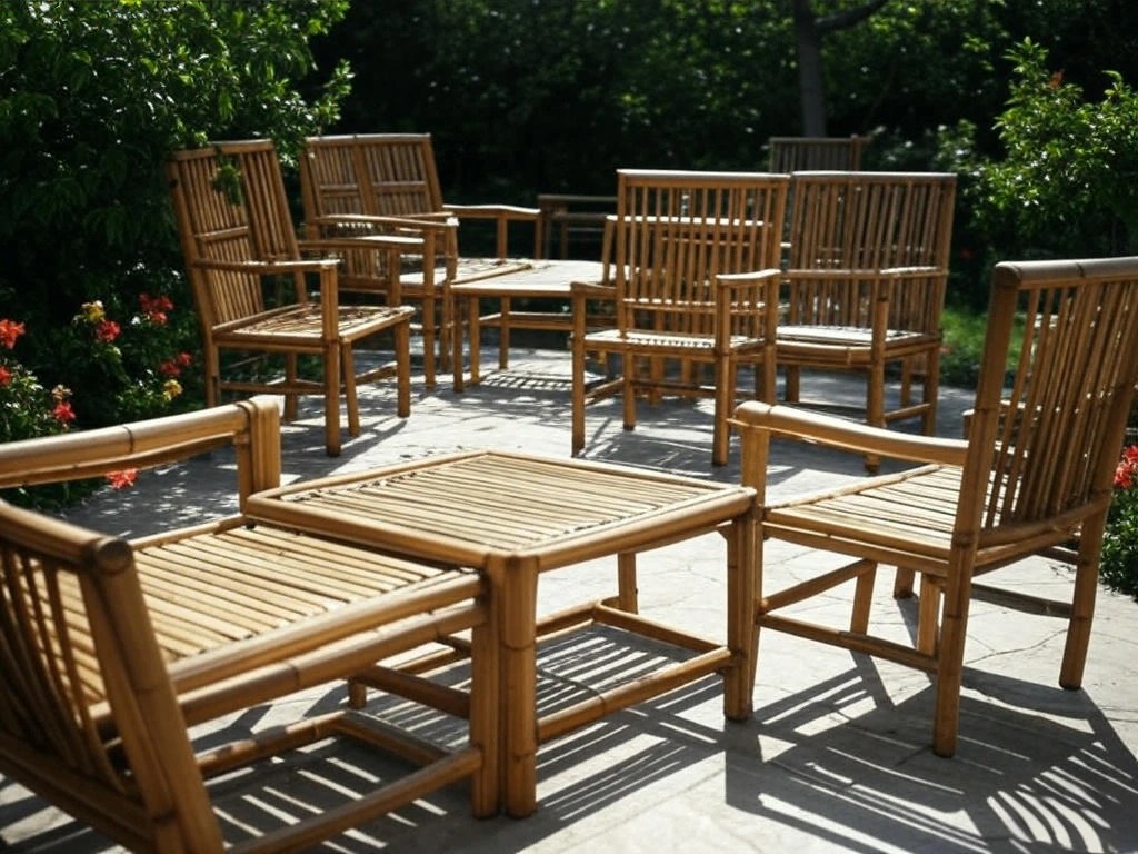 Chaises en bambou dans un jardin