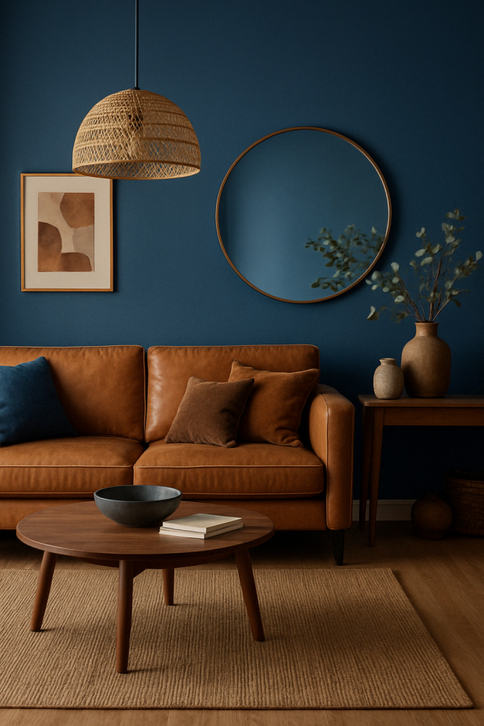 Fusion bleu et marron dans la décoration interieure