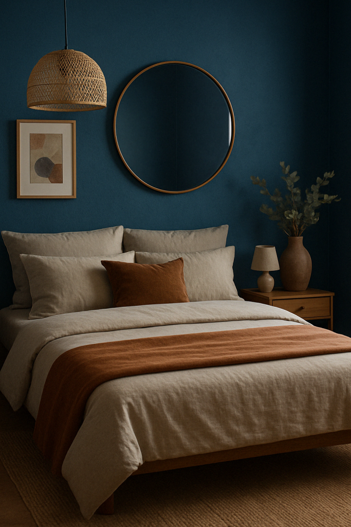 Chambre avec une fusion de marron et bleu 